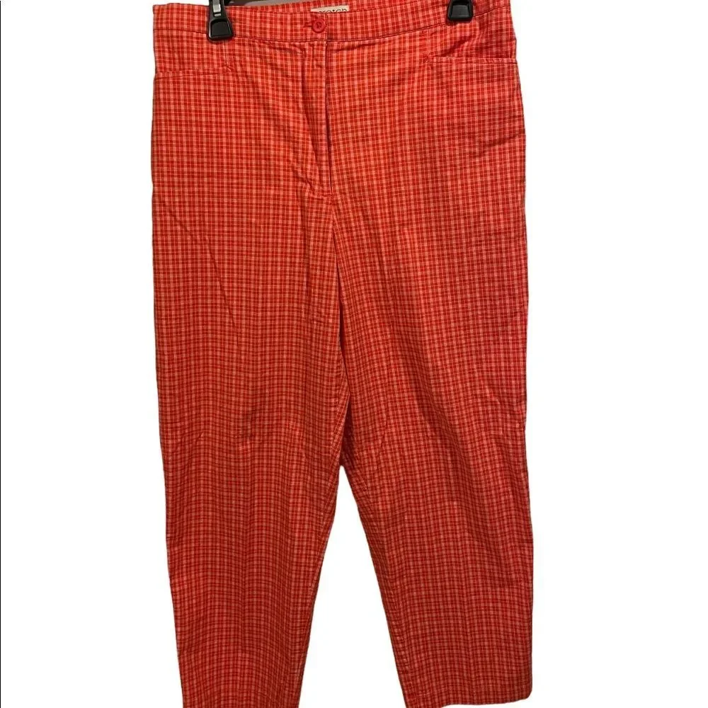 Crossroads Tangerine Plaid Cropped High Waist Coastal Granny Cotton Stretch Pant - Picture 1 of 4